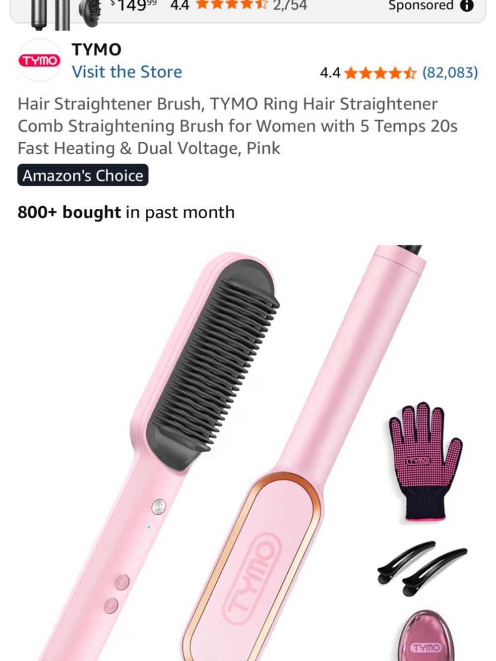 TYMO Pink Electric Hair Straightening Brush for Women